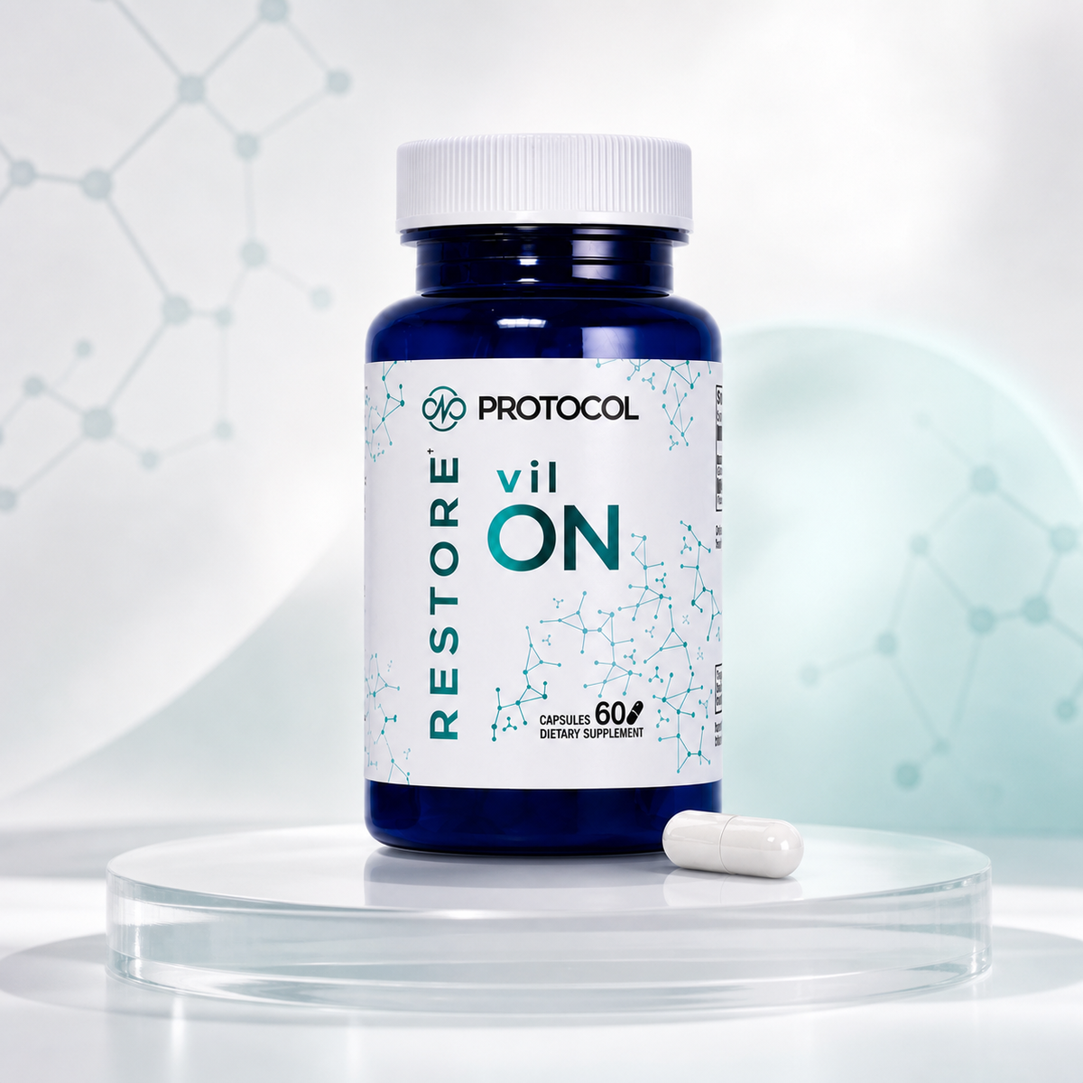 Restore Protocol vilON dietary supplement bottle with 60 enteric-coated capsules